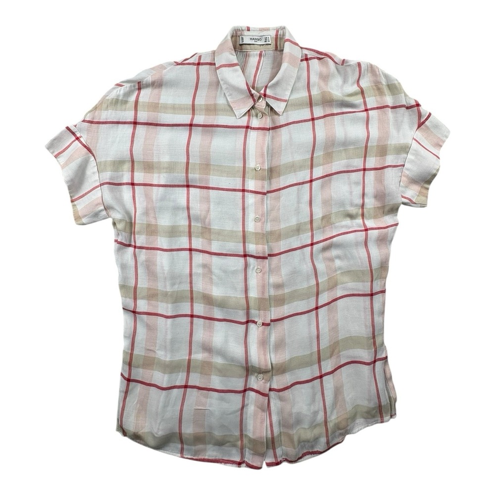 Mango Suit Women's Button Up Short Sleeve‎ Blouse Striped Plaid Size S